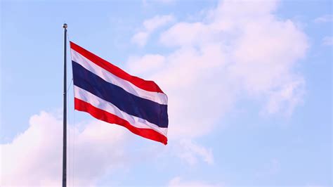 Thai National Flag On Pole Waving In The Wind Sky Background 3600746