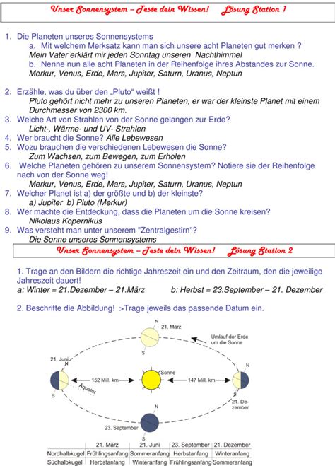 Übungsblatt zu Sonnensystem