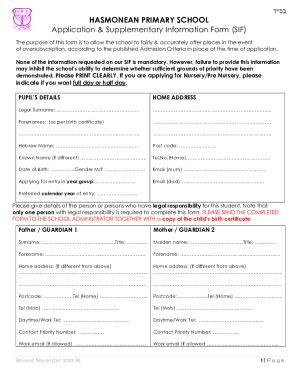 Fillable Online Hasmoneanprimary Co Supplementary Information Form SIF