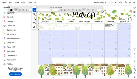 Editable Fillable March Calendar Printable Calendar With Spring