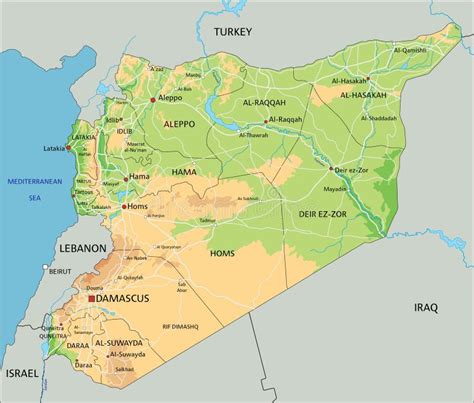 Grande Carte Physique Détaillée De La Syrie Avec L étiquetage