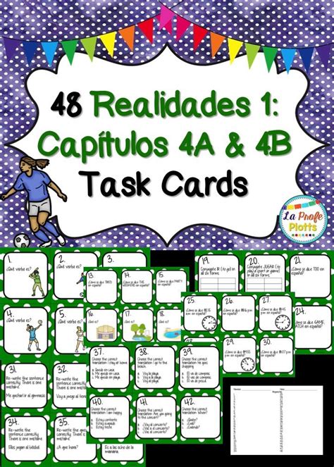 Realidades Auténtico 1 Chapters 4A and 4B Task Cards Spanish Review