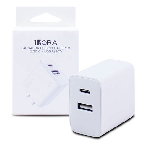 Cubo Cargador 1Hora De Doble Puerto USB A Y USB C De 20W GAR161