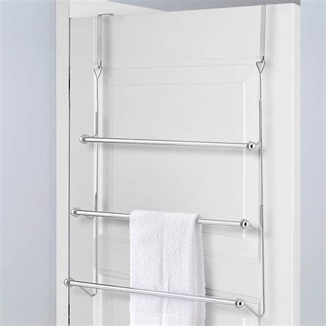 Interdesign York Over Shower Door Towel Rack 3 In White And Chrome 73410 The Home Depot