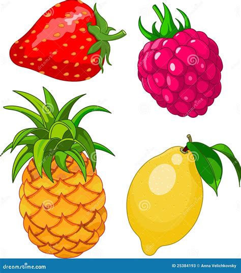 Cartoon Fruit Set Stock Vector Illustration Of Delicious 25384193