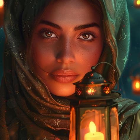 Premium Photo Egyptian Hijab Girl Holding Lantern Ramadan Kareem Wish Ramadan Mubarak