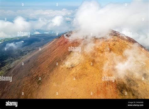 Tyatya volcano crater aerial view,, Kunashir Island, Kuril Islands ...