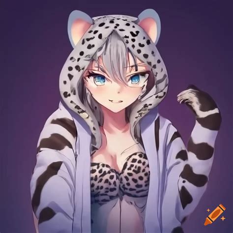 Female snow leopard kenono furry in hoodie, anime, high resolution on ...