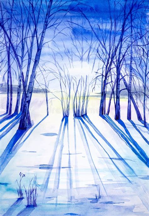 Winterlandschaft Des Waldes Und Des Schneebedeckten Feldes Hand