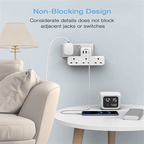 Tessan Multi Plug Extension Socket Adapter With 3 Usb 3 Way Wall