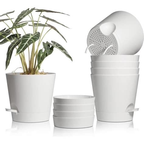 Pcs Pots De Fleurs En Plastique Blanc Cm D Auto Arrosant Pot De