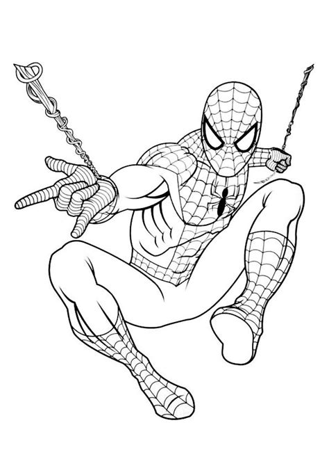 Dibujo de Spider man colgándose de la telaraña Superhero coloring