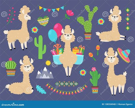 Cartoon Llama Set Set Of Cute Llama Stickers Or Badges Isolated