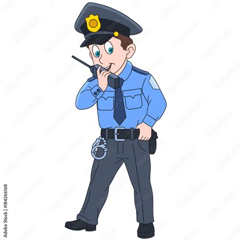 Cartoon police officer, policeman. Design for children's coloring book. Stock Vector | Adobe Stock