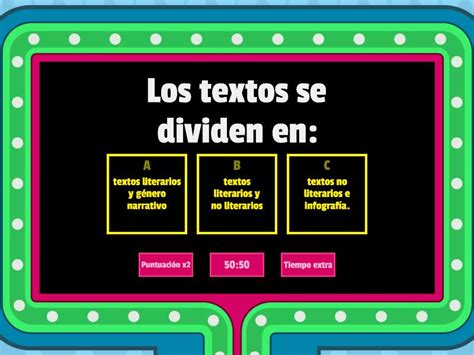 4 TEXTOS LITERARIOS Y NO LITERARIOS Gameshow Quiz