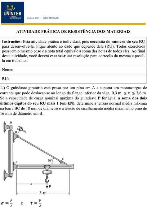 Atividade Pratica Resistencia Dos Materiais Resistência Dos Materiais I