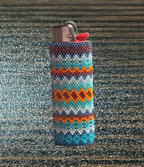 Hand Beaded Zig Zag Lighter Case Miyuki Delica Seed Beads Fits Full