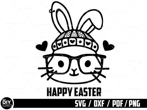 Cute Bunny With Glasses Happy Easter Bunny Svg Rabbit Svg Etsy