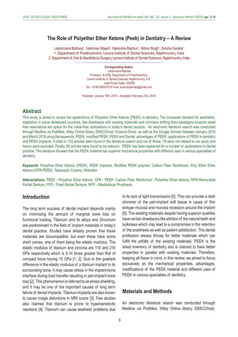 Pdf The Role Of Polyether Ether Ketone Peek In Dentistry A Review