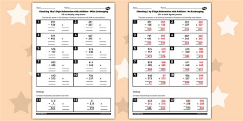 Y3 Inverse Check 3 Digit 3 Subtraction Addition Exchanging Sheet