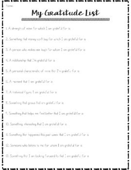 MY GRATITUDE LIST A Positive Psychology Worksheet To Cultivate Joy