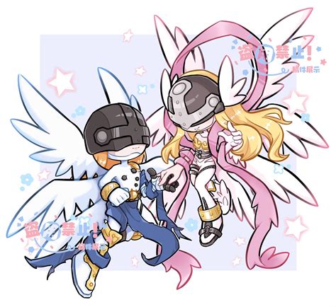 Safebooru Angel Angel Wings Angemon Angewomon Armor Artist Logo Bare