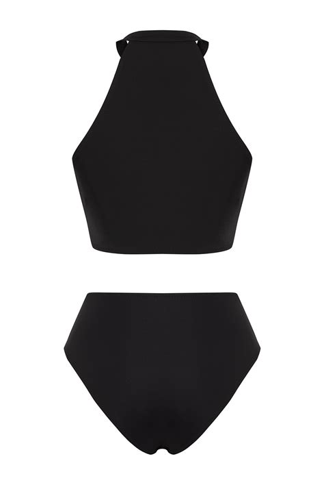 Trendyolmilla Siyah Halter Yaka Fermuarlı Yüksek Bel Regular Bikini Takımı TBESS BT Fiyatı