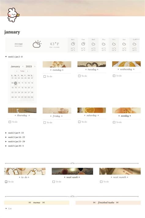 Cute Aesthetic Notion Template Monthly Planner Template Sunset