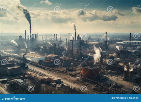 Panoramic View Of A Sprawling Industrial Landscape With Large Factory