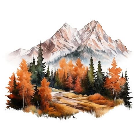 Premium Ai Image Scenic Watercolor Fall Mountain Clipart Set