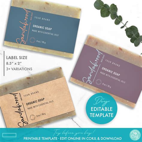 Editable Elegant Soap Label Template Printable Bar Soap Packaging Diy