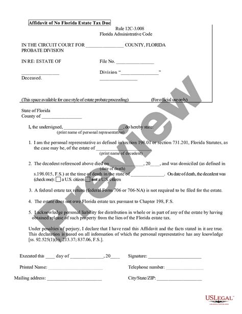 Affidavit Of No Florida Estate Tax Due Affidavit Of No Estate Tax Due