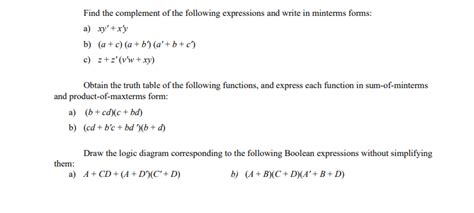 Solved Find The Complement Of The Following Expressions And Chegg