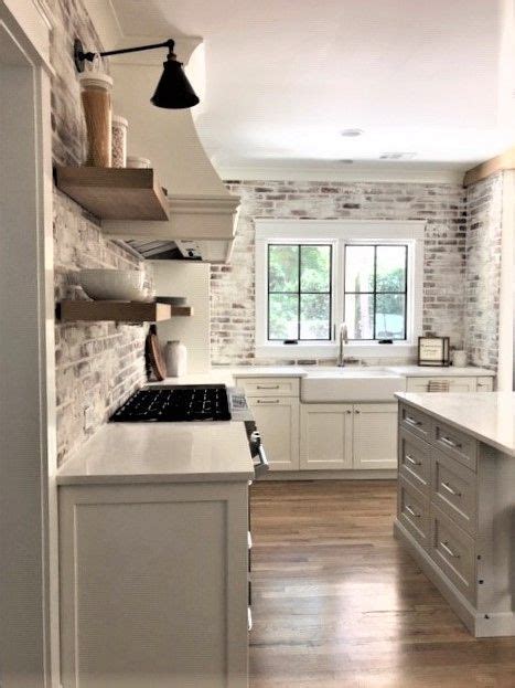 Kitchen Brick Wall White Brick Backsplash Above Kitchen Cabinets New