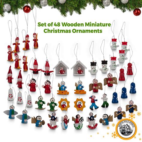 Northpolexpress Premium Mini Wooden Christmas Tree Ornaments Set Of 48