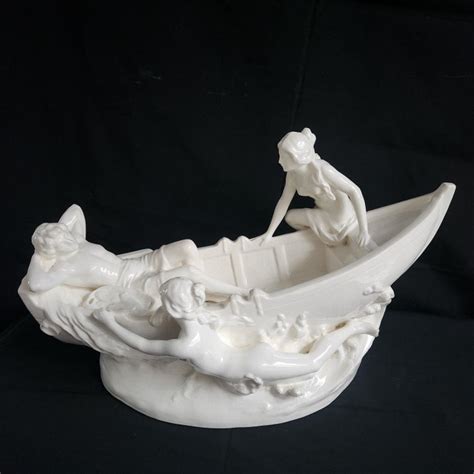 Sculpture Large Cm Art Nouveau Coupe Fishing Boat With Two Naked