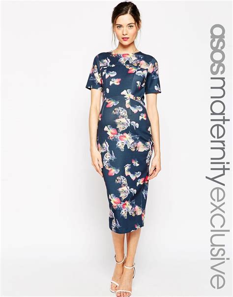 Asos Maternity Scuba Midi Bodycon Dress In Bright Floral Print