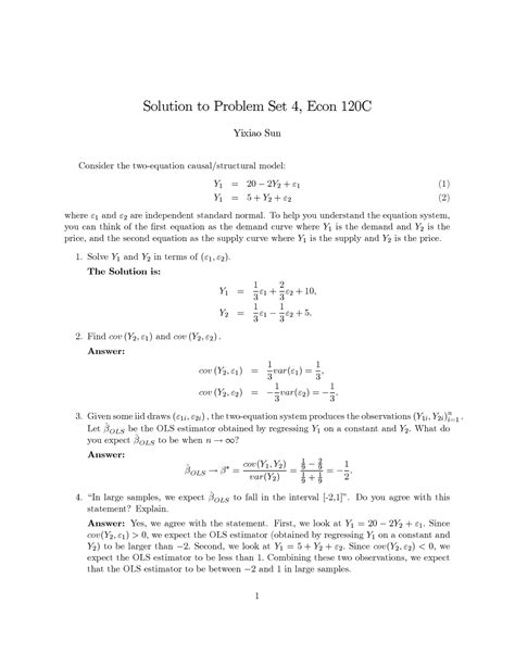 Problem Set4 2022 Sol Solution To Problem Set 4 Econ 120C Yixiao Sun