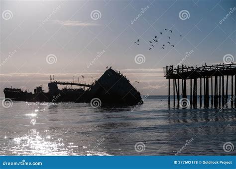 Shipwreck Off the Californian Coast Stock Photo - Image of boat, color ...