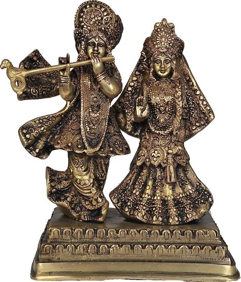 Exotic India Radha And Krishna Brass Statue Amazon De K Che