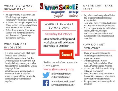 Shwmae Sumae Day leaflet | Encouragement, Leaflet, Welsh language