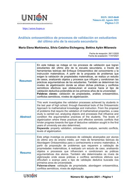 Pdf An Lisis Ontosemi Tico De Procesos De Validaci N En Estudiantes