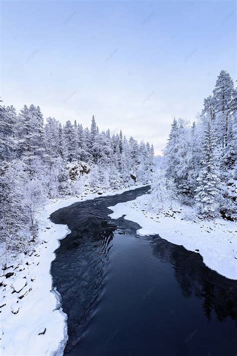 Winter Scene At Oulanka National Park Finland A Frozen River Landscape