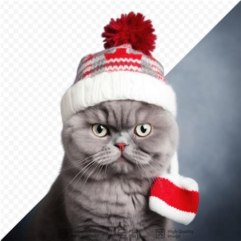 Un Gato Con Un Sombrero Rojo Y Un Sombrero Rojo Y Blanco Archivo PSD