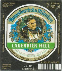 Flaschenetikett Augustinerbräu München Lagerbier Hell Augustiner Bräu