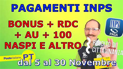 PAGAMENTI INPS NOVEMBRE LE DATE DAL 5 AL 30 BONUS ASSEGNO UNICO