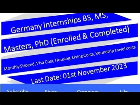 Germany Internship Fully Funded For Bs Ms Masters Phd Students