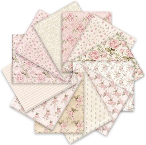 Whaline 12Pcs Spring Cotton Fabric Bundles 18 X 22 Inch Retro Floral