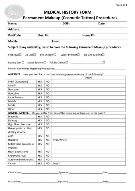 Medical History Forms Word Pdf Printable Templates