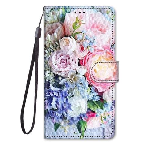 Bouquet B16 Coque de téléphone à clapet en cuir étui à fleurs à la